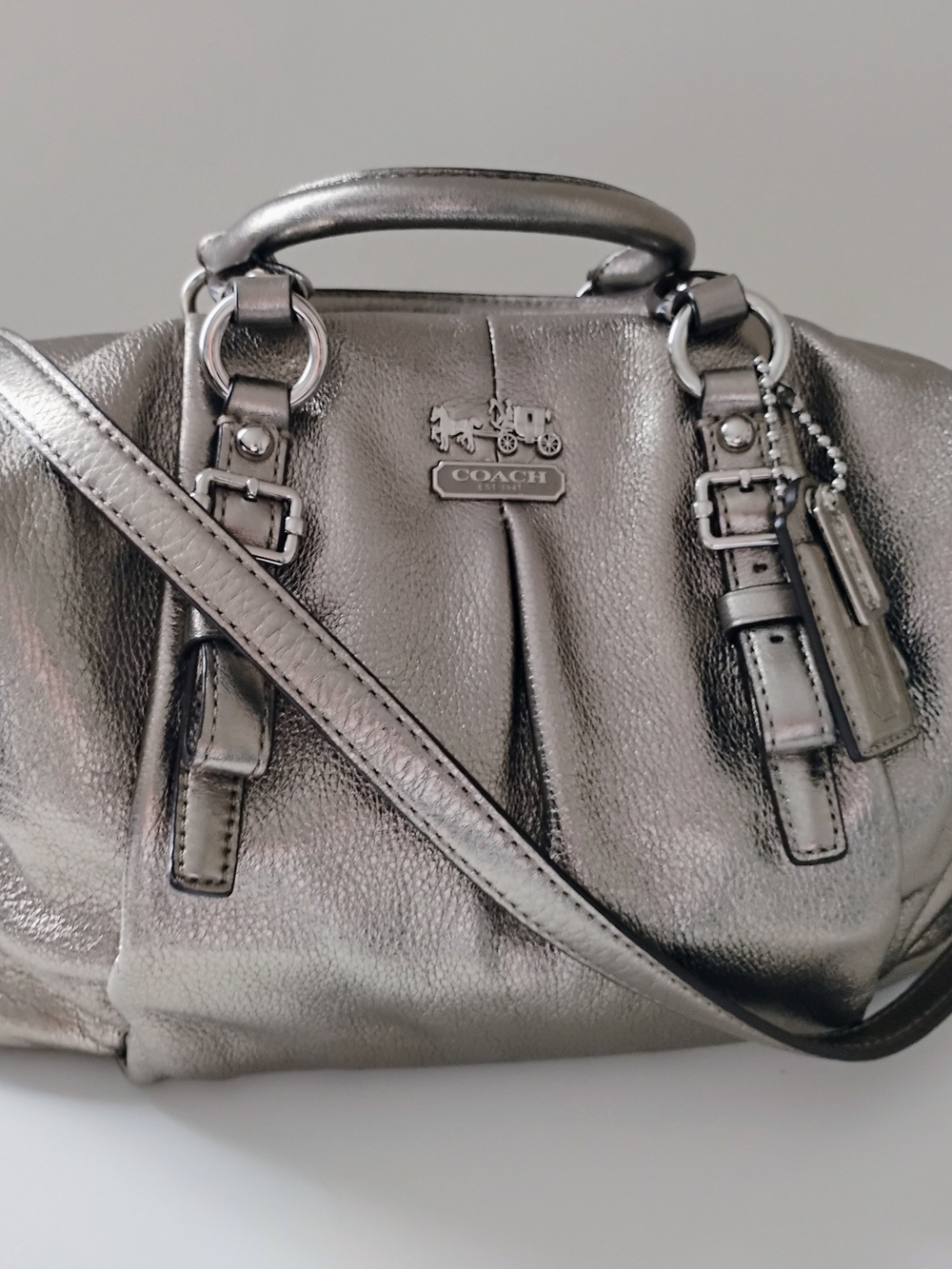 Coach Metallic Pewter Leather Shoulder Satchel